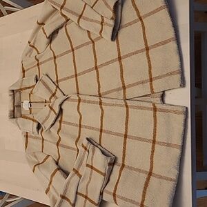 Joie Revolve Neutral Plaid Open Front Unlined Soft Fleece Feel Jacket